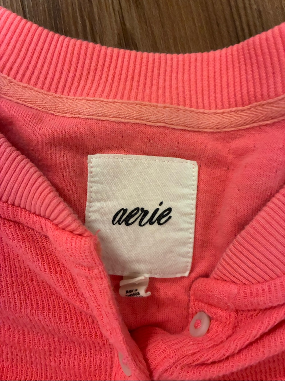 aerie Bright Coral Pink Button-Front Crew Cardigan